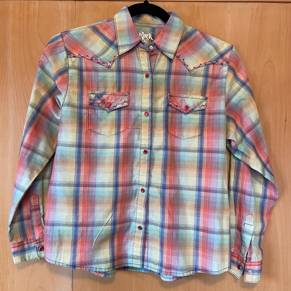 Plaid XXL pearl snap child’s shirt